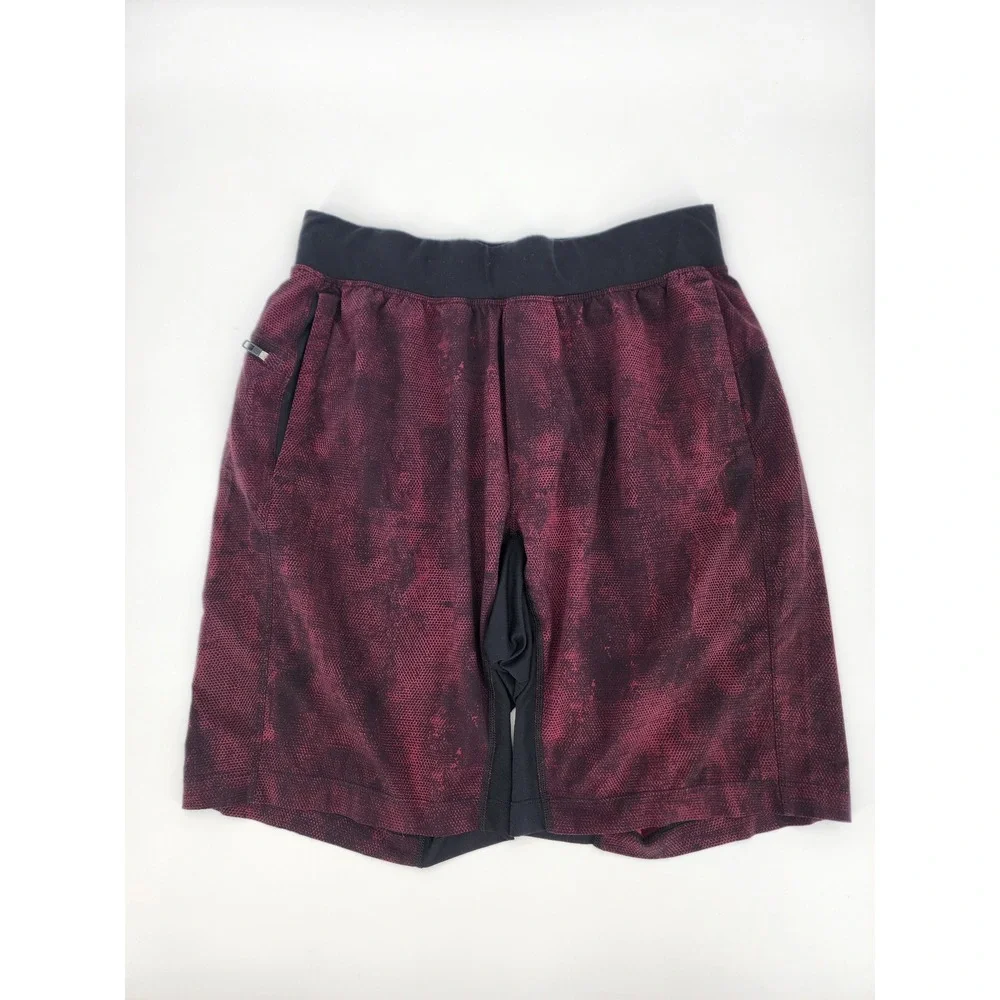 Lululemon‎ Mens Burgundy Black Textured Honeycomb Athletic Training Shorts 7in